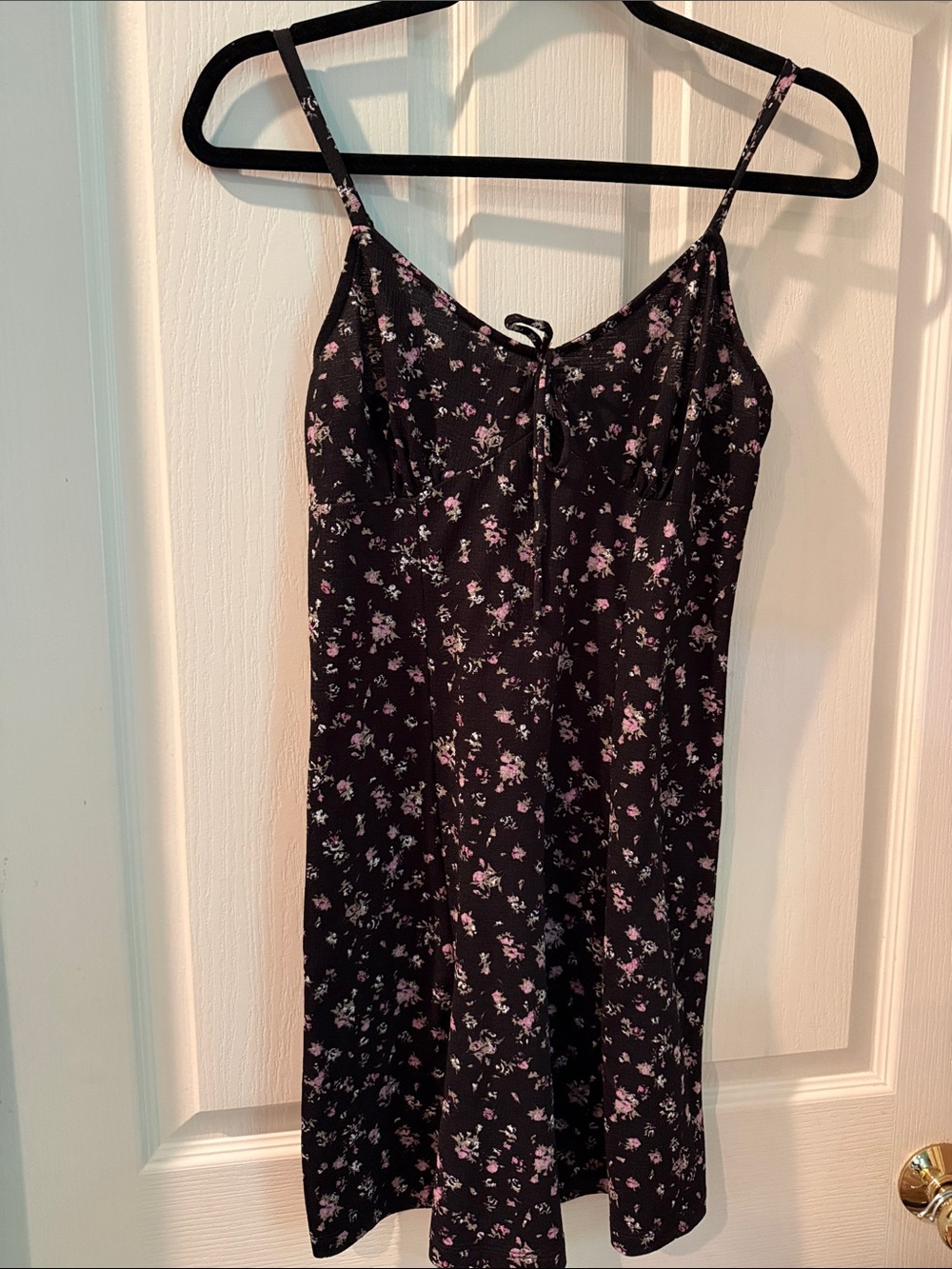 Wallflower Black Floral Slip Dress with Pink Accent